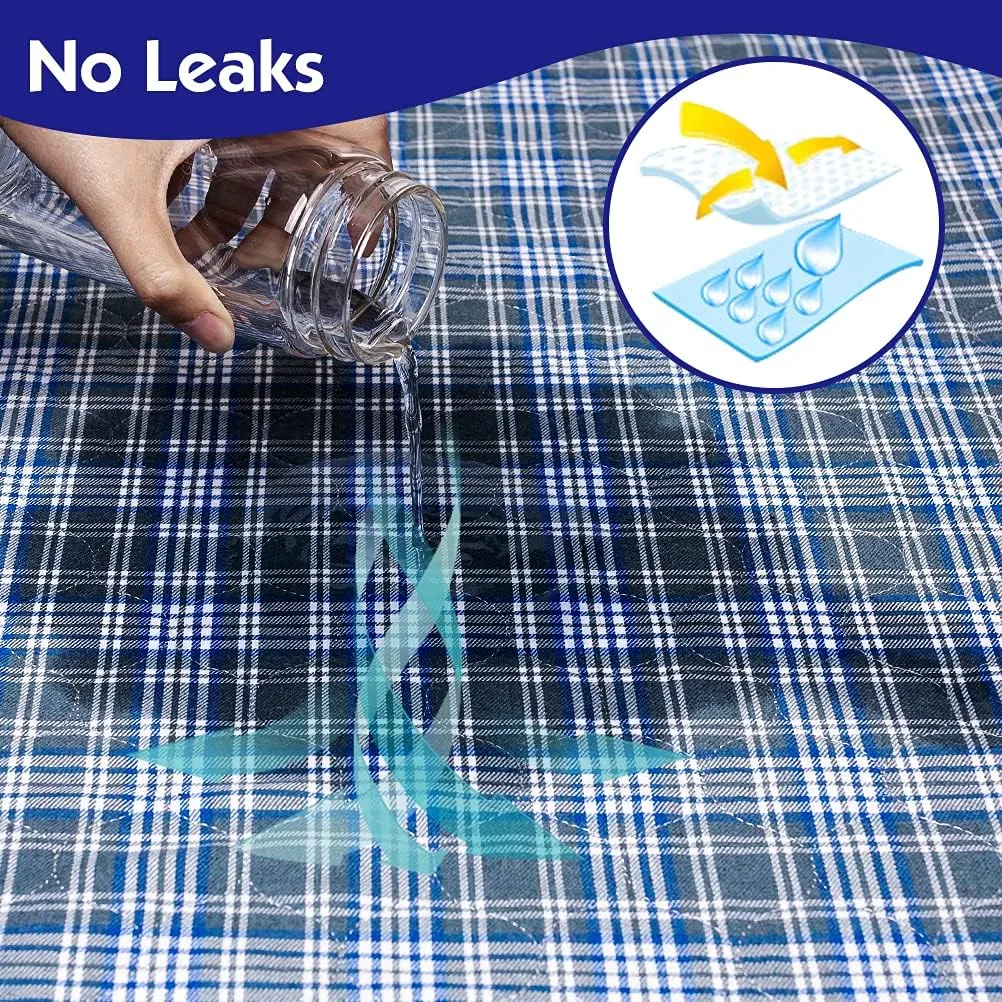 OUTCREATOR® Washable Bed Pads 34" x 54" (Pack of 2) for Incontinence Mattress Protector, Reusable Underpads for Elderly, Adults, Kids, Pets with Anti-Slip Bottom (Light Blue Plaid)