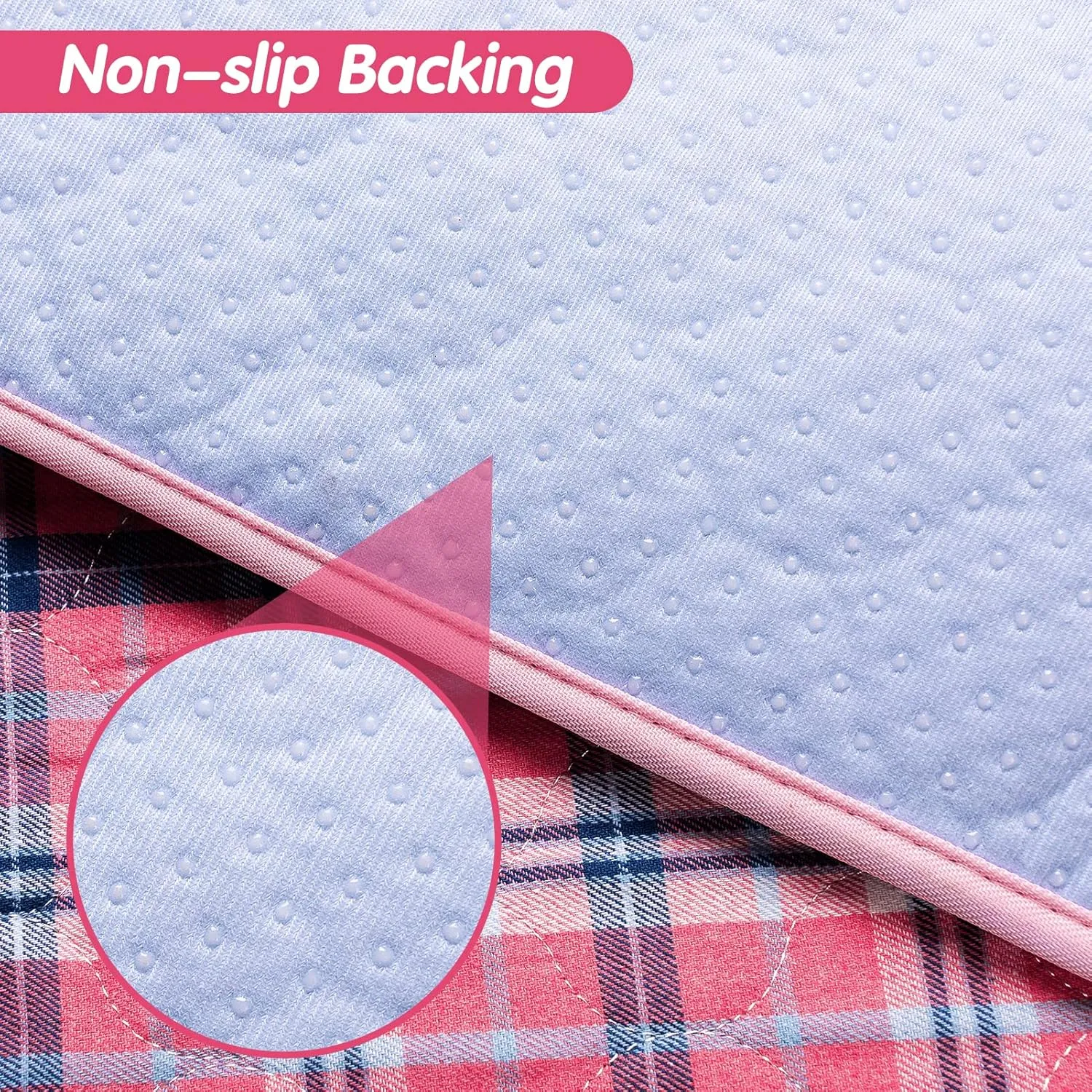 OUTCREATOR® Washable Bed Pads 34" x 54" (Pack of 2) for Incontinence Mattress Protector, Reusable Underpads for Elderly, Adults, Kids, Pets with Anti-Slip Bottom (Pink Plaid)