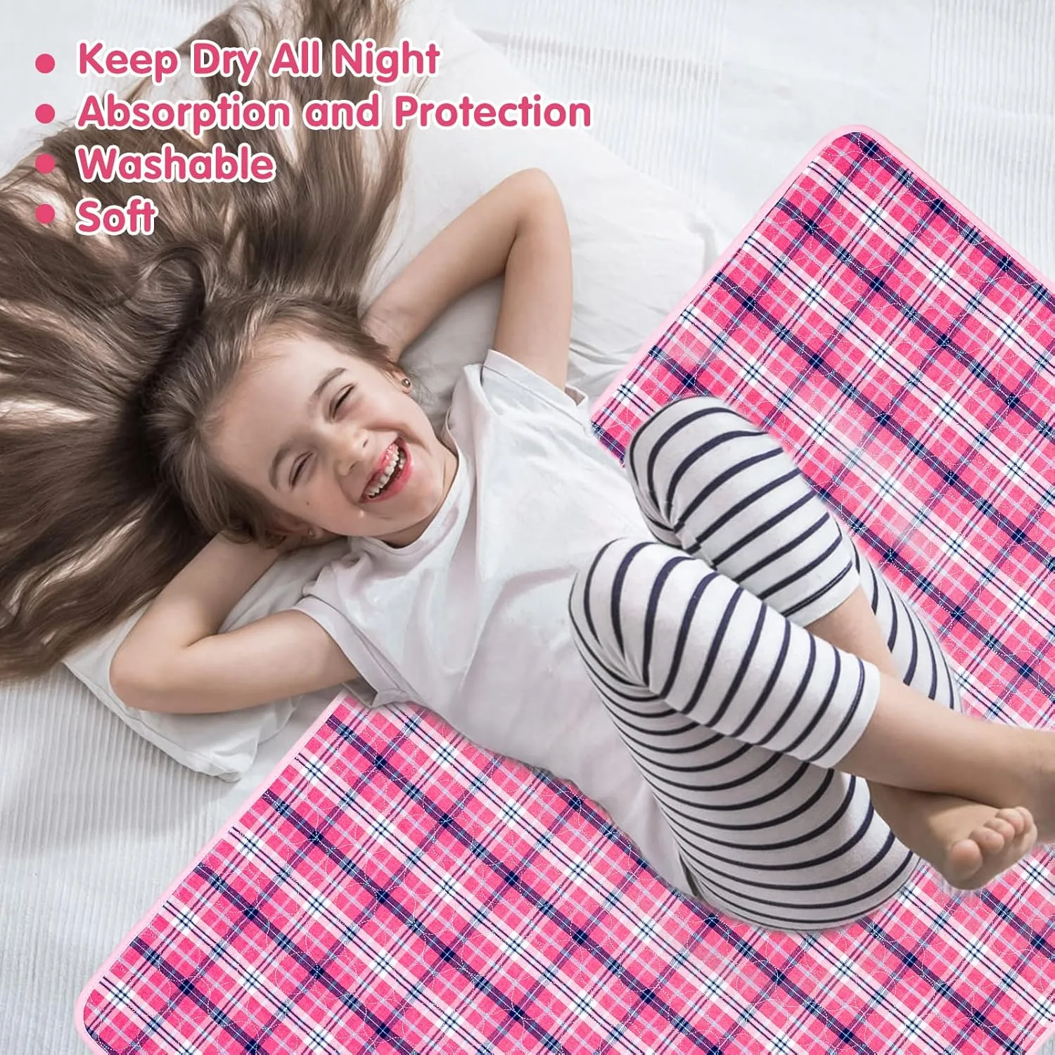 OUTCREATOR® Washable Bed Pads 34" x 54" (Pack of 2) for Incontinence Mattress Protector, Reusable Underpads for Elderly, Adults, Kids, Pets with Anti-Slip Bottom (Pink Plaid)