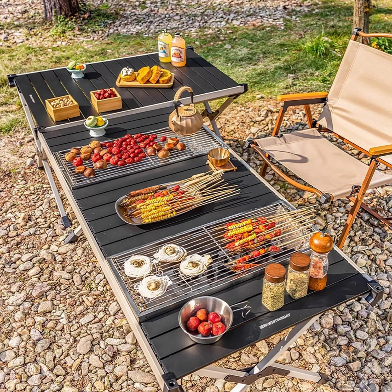Outdoor BBQ Folding Camping Table Portable Outdoor Grill Table Camping Kitchen Station Lightweight & Portable with Storage Carrying Bag for BBQ Grilling RV Picnic Backyards(Gray,92cm/36in)