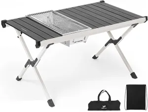 Outdoor BBQ Folding Camping Table Portable Outdoor Grill Table Camping Kitchen Station Lightweight & Portable with Storage Carrying Bag for BBQ Grilling RV Picnic Backyards(Gray,92cm/36in)