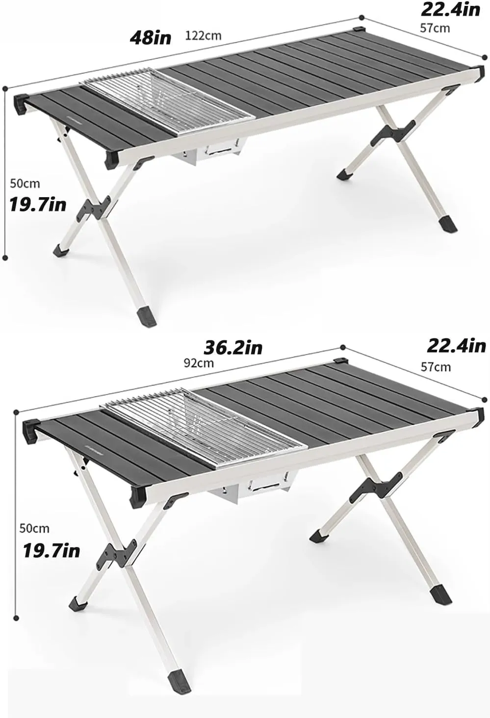 Outdoor BBQ Folding Camping Table Portable Outdoor Grill Table Camping Kitchen Station Lightweight & Portable with Storage Carrying Bag for BBQ Grilling RV Picnic Backyards(Gray,92cm/36in)