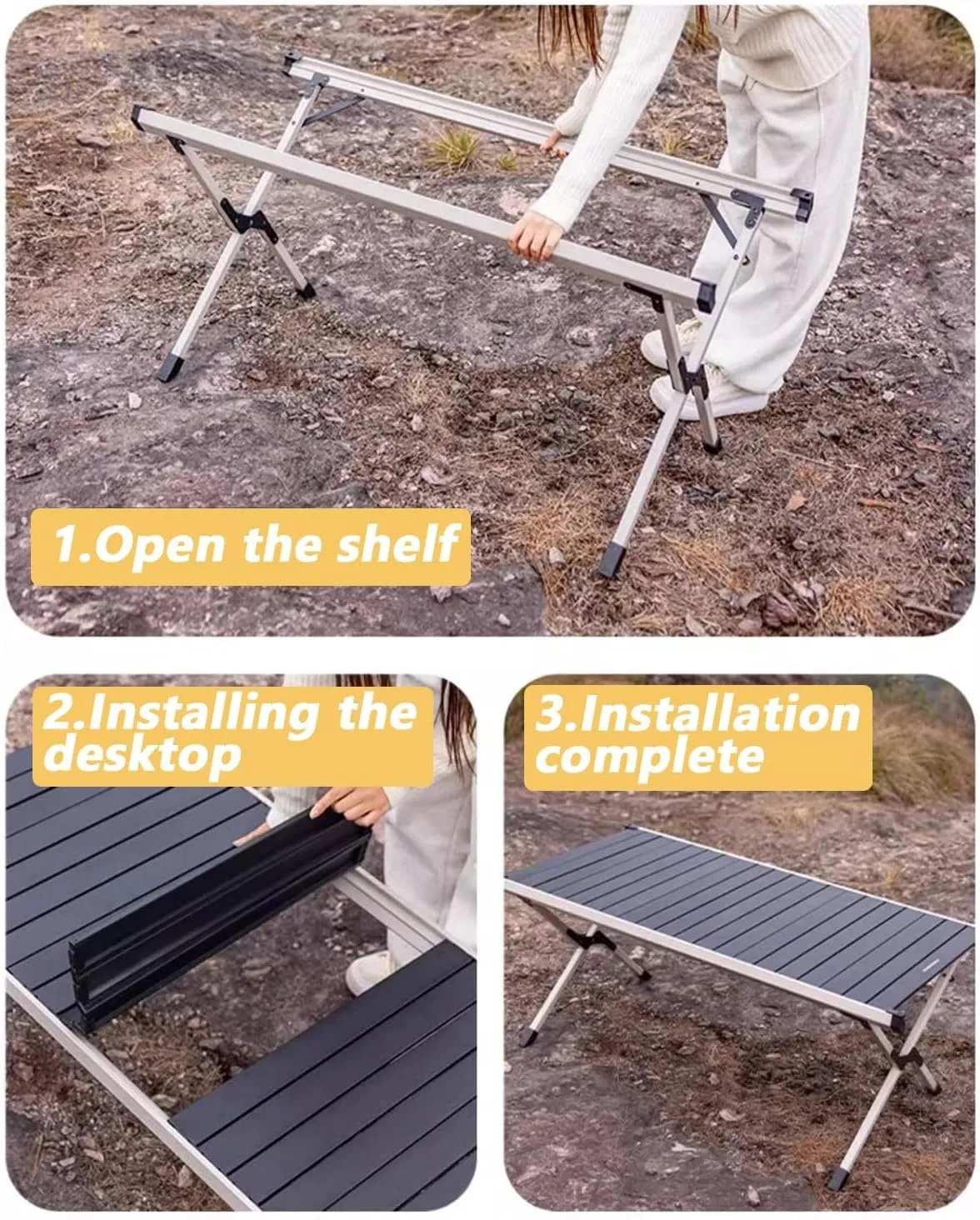 Outdoor BBQ Folding Camping Table Portable Outdoor Grill Table Camping Kitchen Station Lightweight & Portable with Storage Carrying Bag for BBQ Grilling RV Picnic Backyards(Gray,92cm/36in)