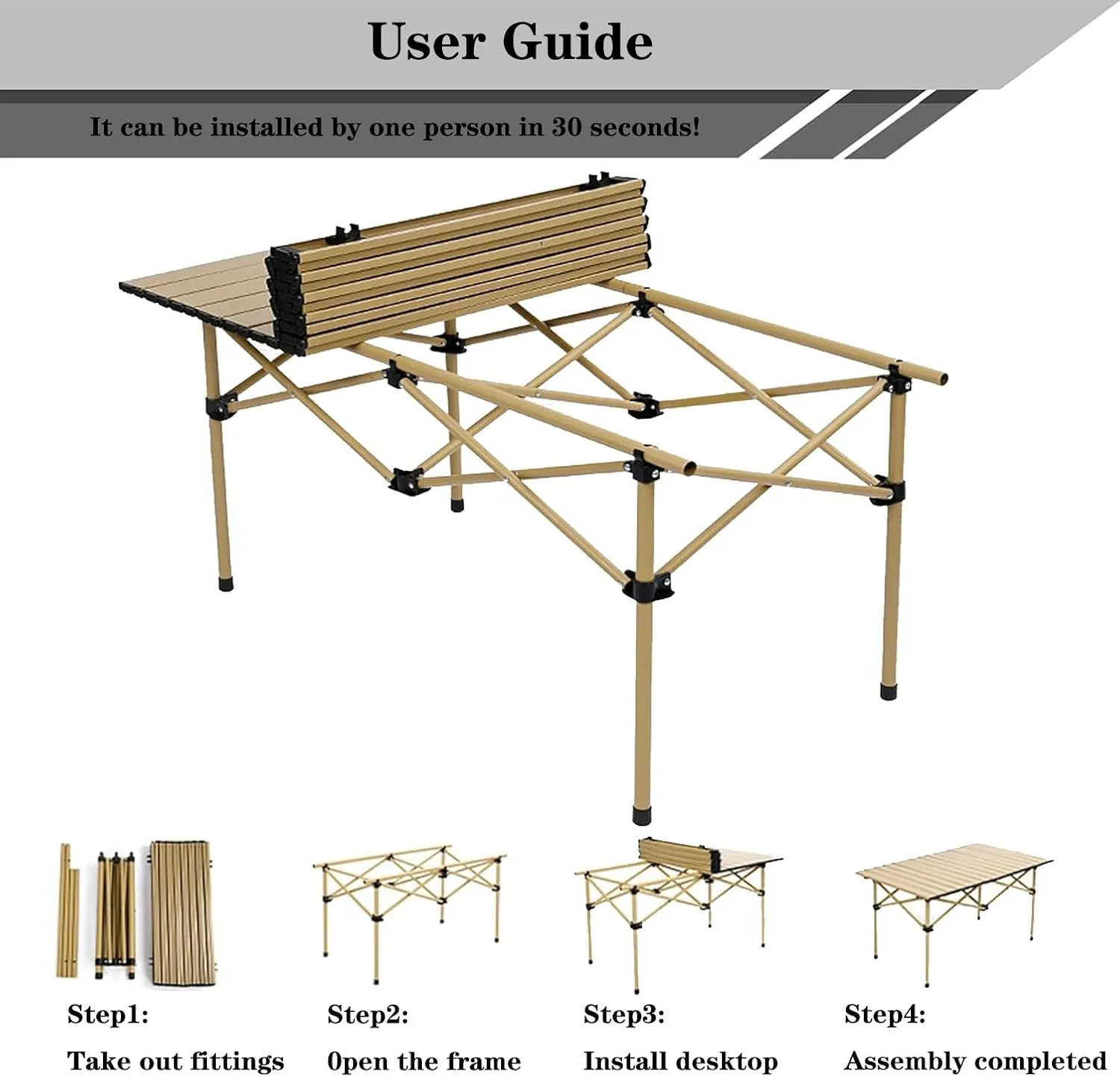 Outdoor Camp Table, Fold up Lightweight Portable, 1-4 Person Camping Folding Roll up Aluminum Table with Carry Bag,Beige