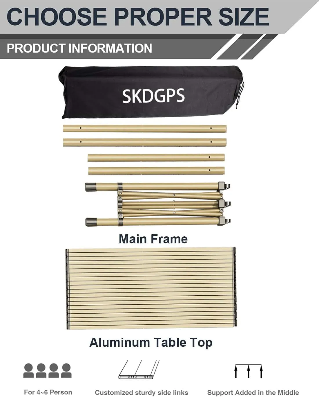 Outdoor Camp Table, Fold up Lightweight Portable, 1-4 Person Camping Folding Roll up Aluminum Table with Carry Bag,Beige