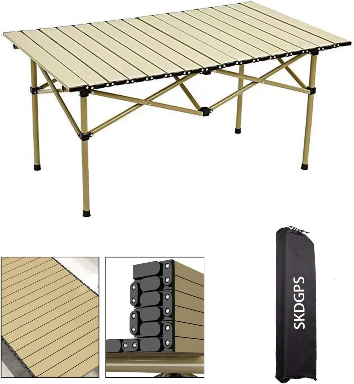 Outdoor Camp Table, Fold up Lightweight Portable, 1-4 Person Camping Folding Roll up Aluminum Table with Carry Bag,Beige