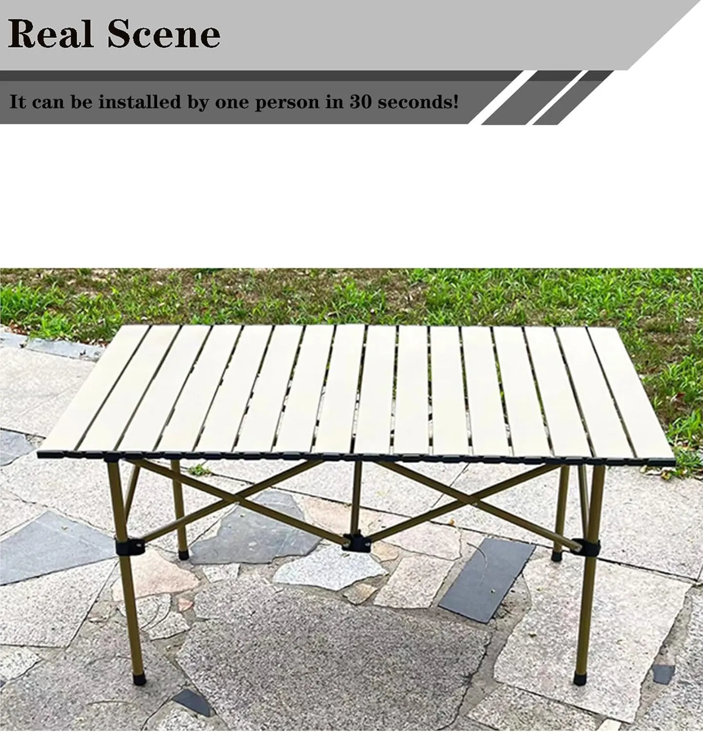 Outdoor Camp Table, Fold up Lightweight Portable, 1-4 Person Camping Folding Roll up Aluminum Table with Carry Bag,Beige