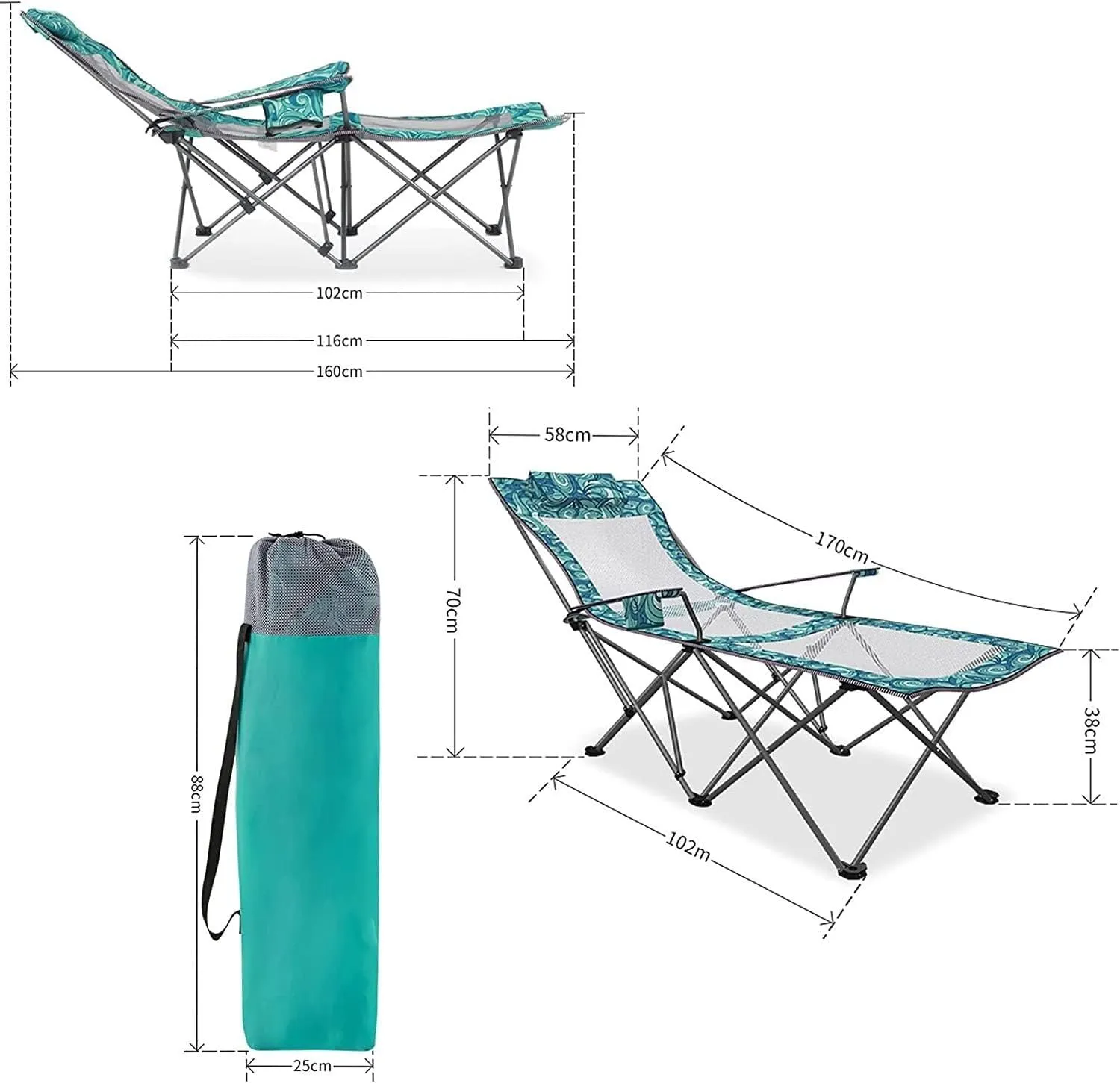 Outdoor Chair Folding Camping Chair Portable Camping Chair With Footrest Mesh Backrest Folding Reclining Lunch Break Bed Sitting Lying Dual-Purpose Beach Seat Camping Chair Foldable Chair ( Color : A