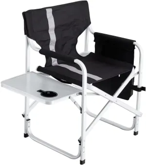 Outdoor Chair, Padded Folding Camping Chair with Side Table and Storage Pockets, Outdoor Folding Chair, Folding Lawn Chair, Lightweight Oversized Directors Chair, Black Gray