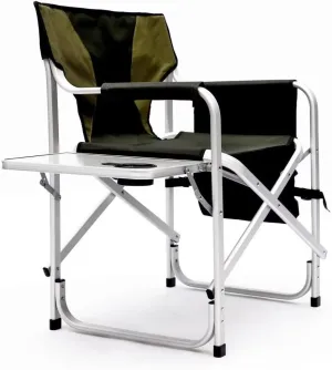 Outdoor Chair, Padded Folding Camping Chair with Side Table and Storage Pockets, Outdoor Folding Chair, Folding Lawn Chair, Lightweight Oversized Directors Chair, Green
