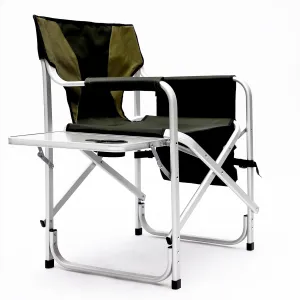 Outdoor Directors Chair with Side Table, Folding Camping Chair with Storage Pockets, Black and Silver, 31.5 inch Height (Green)