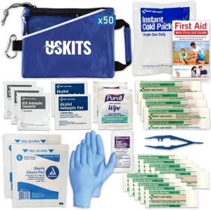 Outdoor First Aid Kit, First Aid Kit Bulk, Travel First Aid Kit, Compact First Aid Kit, Convenience Kits Suitable for Hiking, Camping, Sports, Events and Gifts (50 Sets)