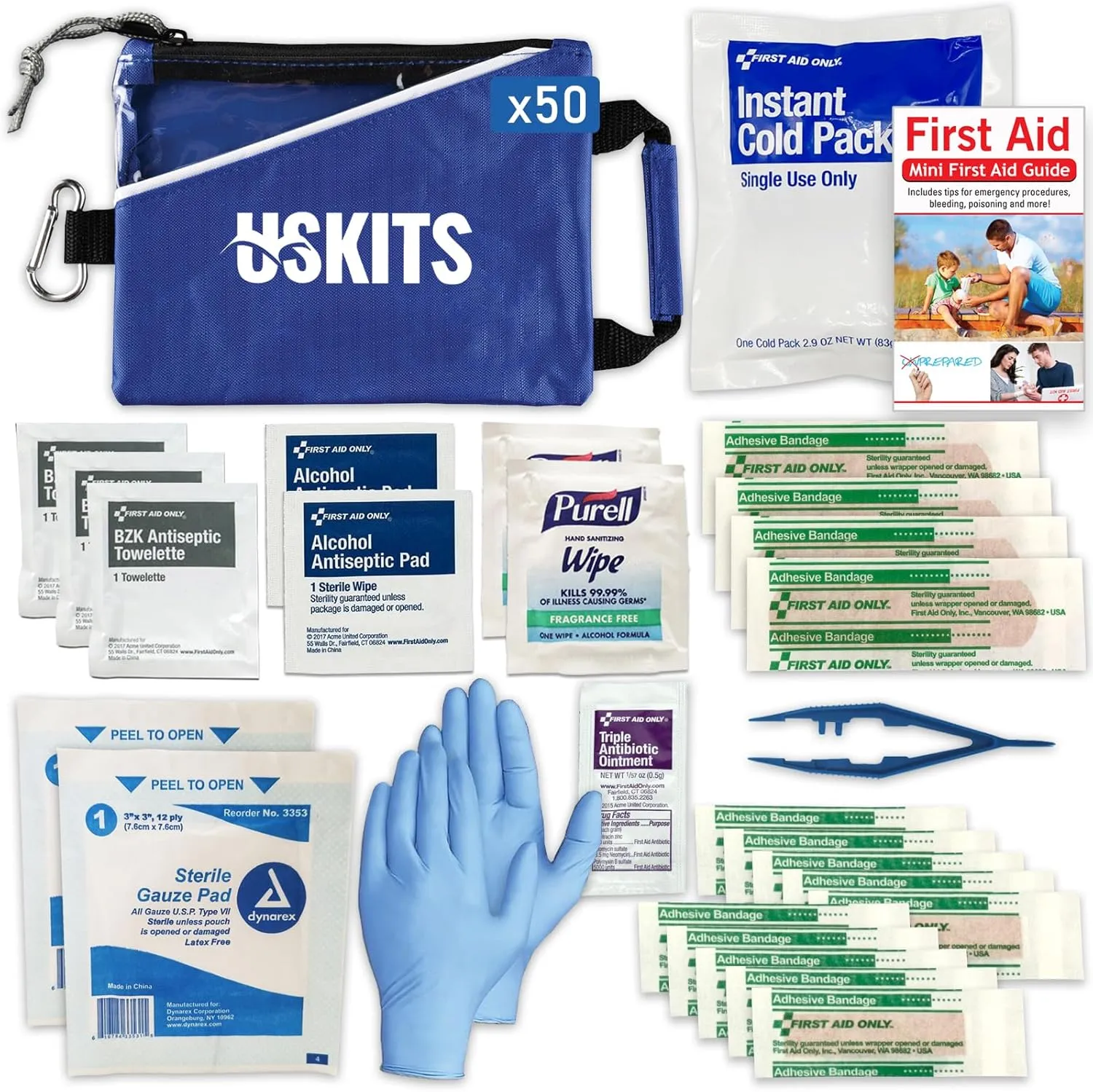 Outdoor First Aid Kit, First Aid Kit Bulk, Travel First Aid Kit, Compact First Aid Kit, Convenience Kits Suitable for Hiking, Camping, Sports, Events and Gifts (50 Sets)