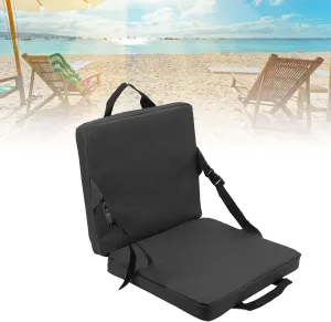 Outdoor Foldable Chair with Backrest Soft Sponge Cushion Back Chair for Stadium and Beach Blue Festivals Hiking Garden (Black)