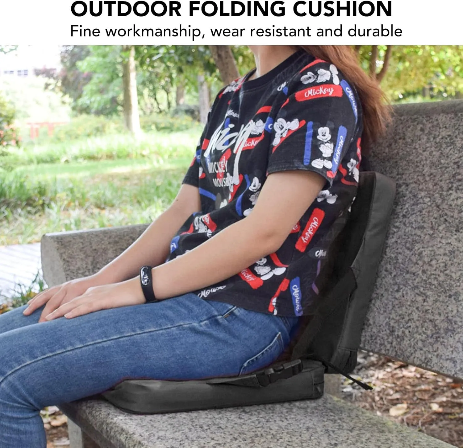 Outdoor Foldable Chair with Backrest Soft Sponge Cushion Back Chair for Stadium and Beach Blue Festivals Hiking Garden (Black)