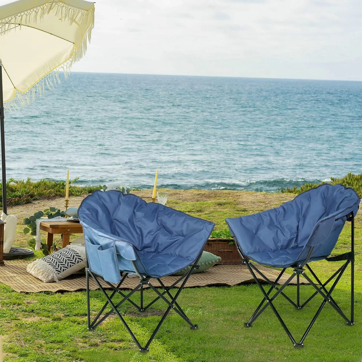Outdoor Folding Camping Chair,Heavy Duty Padded Outdoor Chair,Portable Outdoor Camp Chair for Adults,Lightweight Foldable Camp Chair,with Carrying Bag,for Patio, Picnic, Fishing, Travel (Blue)