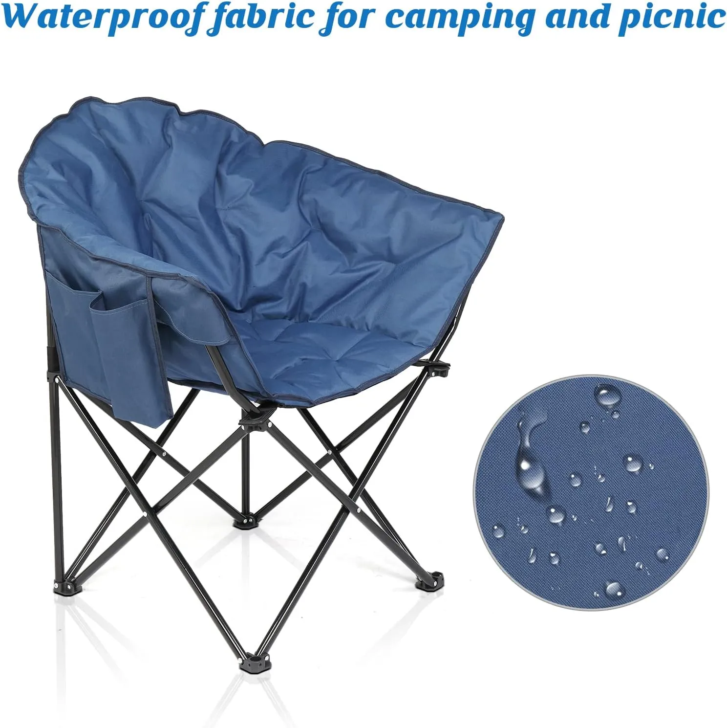 Outdoor Folding Camping Chair,Heavy Duty Padded Outdoor Chair,Portable Outdoor Camp Chair for Adults,Lightweight Foldable Camp Chair,with Carrying Bag,for Patio, Picnic, Fishing, Travel (Blue)