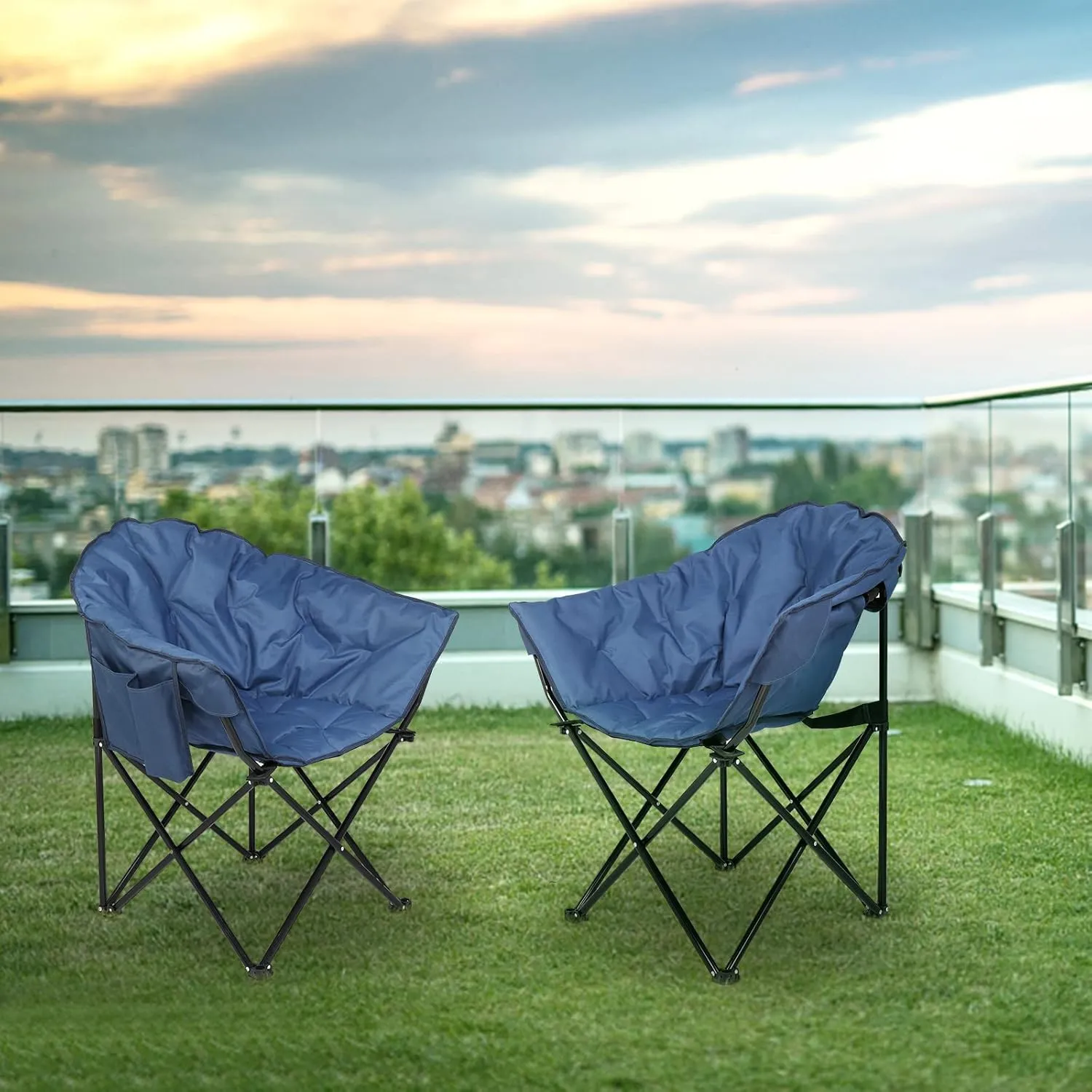 Outdoor Folding Camping Chair,Heavy Duty Padded Outdoor Chair,Portable Outdoor Camp Chair for Adults,Lightweight Foldable Camp Chair,with Carrying Bag,for Patio, Picnic, Fishing, Travel (Blue)