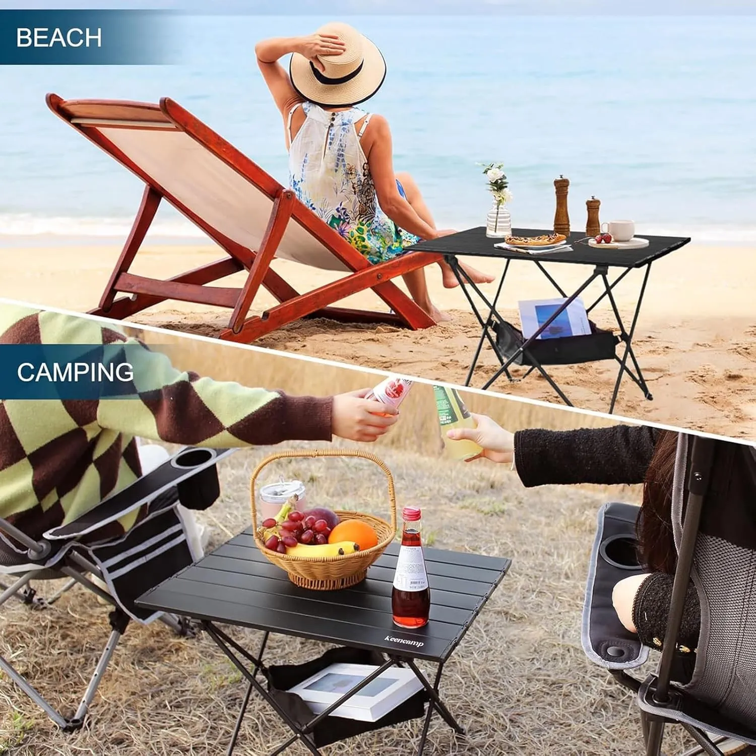 Outdoor Folding Camping Side Table, Ultralight Aluminum Camping Table with Carry Bag, Portable Small Folding Beach Table for Picnics, BBQ, Cooking, Travel, Hiking