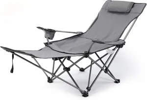 Outdoor Folding Chair Camping Chair Recliner Heavy Duty 600D Oxford Back Chair with Arm Rest Cup Holder and Storage Bag for Outside, Support 150kg