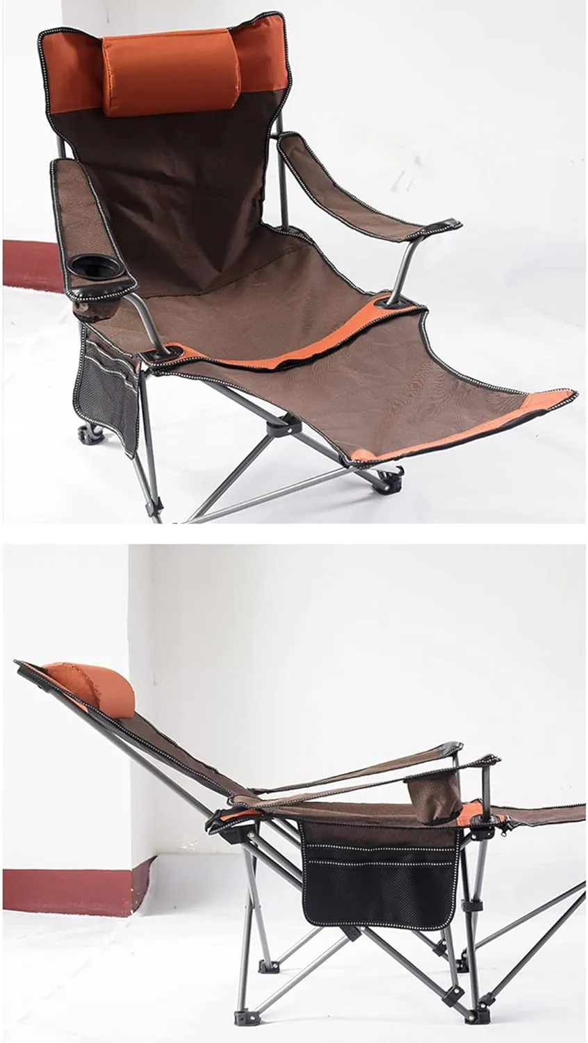 Outdoor Folding Chair Camping Chair Recliner Heavy Duty 600D Oxford Back Chair with Arm Rest Cup Holder and Storage Bag for Outside, Support 150kg