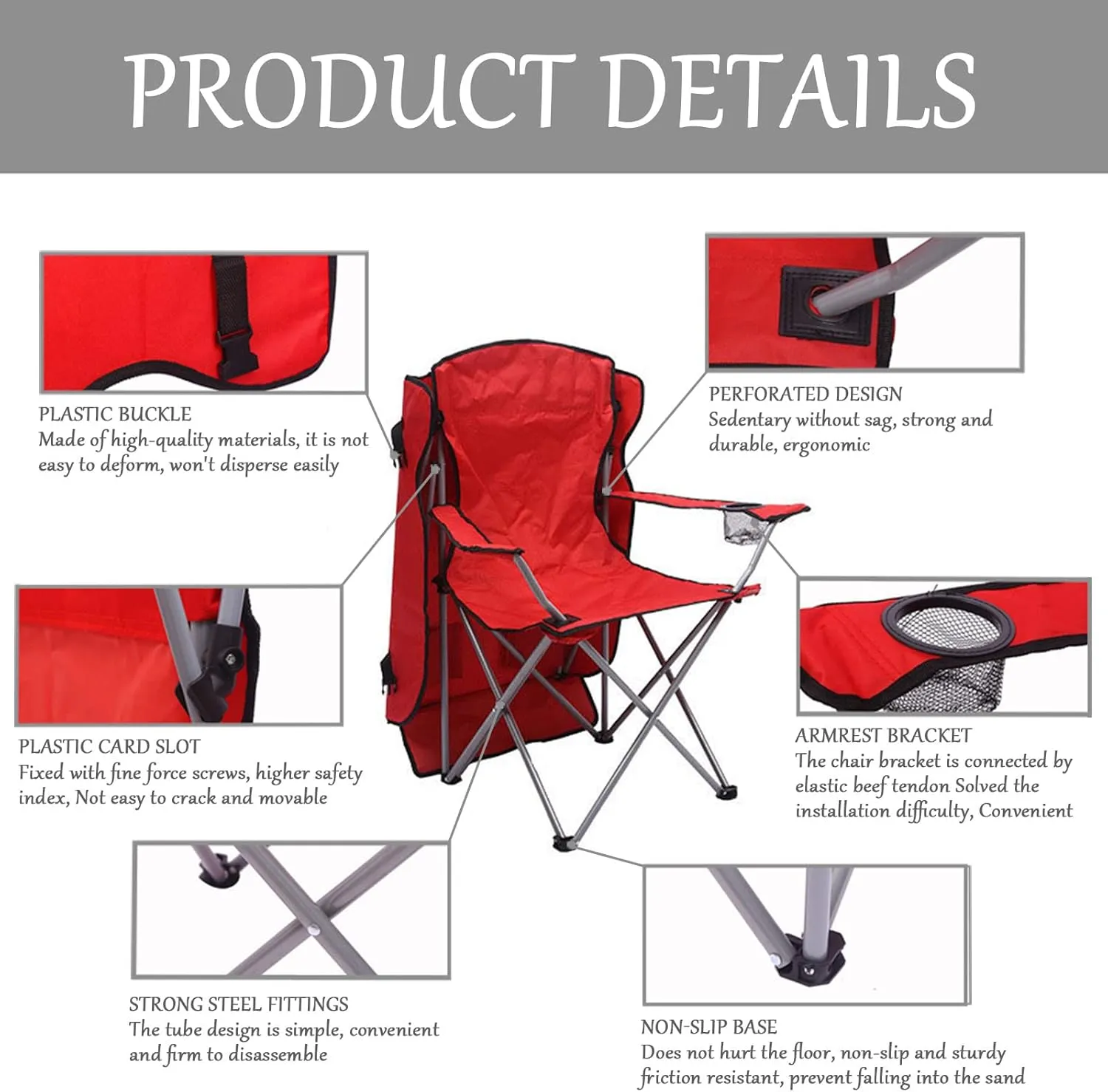 Outdoor Folding Chair Camping Heavy Duty Breathable Mesh Back Armrest Lawn Chairs Portable Camping Chair, with Cup Holder and Back Belt,A,50 * 120CM (E 58 * 130CM)