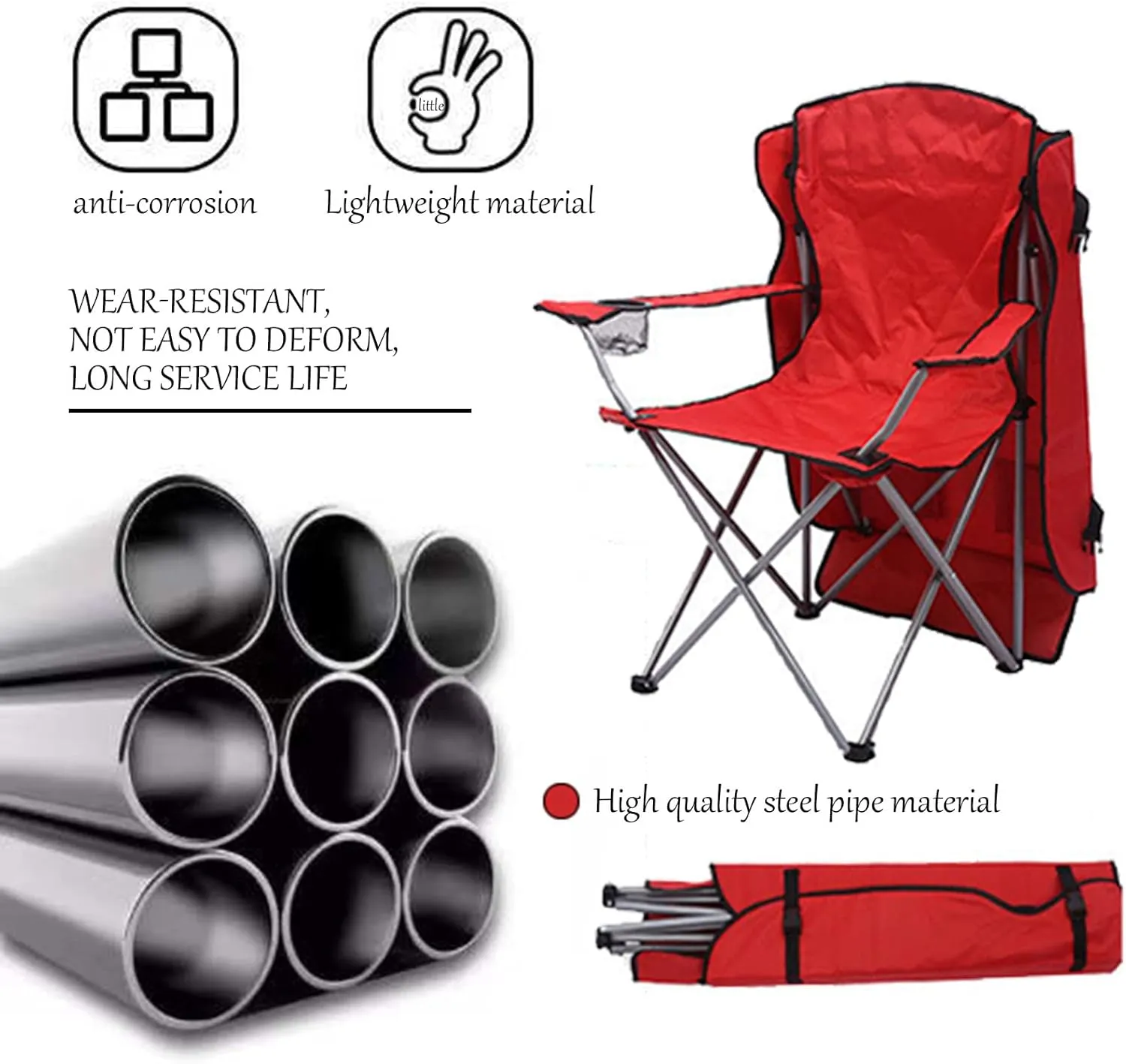 Outdoor Folding Chair Camping Heavy Duty Breathable Mesh Back Armrest Lawn Chairs Portable Camping Chair, with Cup Holder and Back Belt,C,50 * 120CM