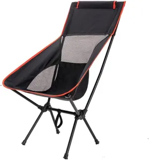 Outdoor Folding Chair Portable Camping Fishing Bench Picnic Leisure Recliner Camping Chair (Color : Black Red)