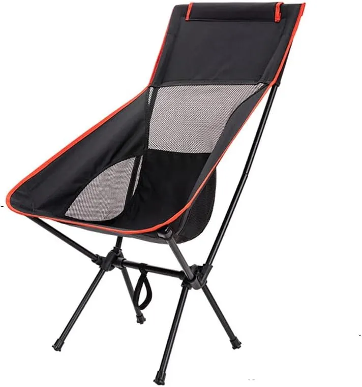 Outdoor Folding Chair Portable Camping Fishing Bench Picnic Leisure Recliner Camping Chair (Color : Black Red)