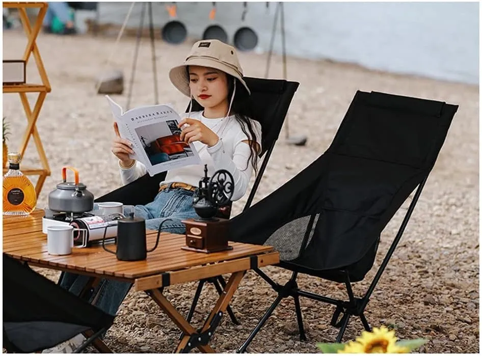 Outdoor Folding Chair Portable Camping Fishing Bench Picnic Leisure Recliner Camping Chair (Color : Schwarz)