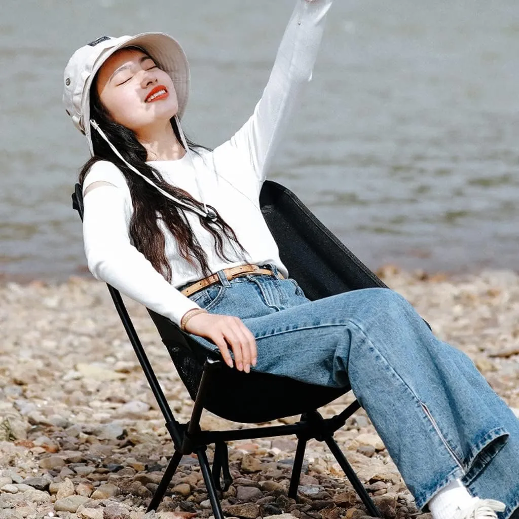 Outdoor Folding Chair Portable Camping Fishing Bench Picnic Leisure Recliner Camping Chair (Color : Schwarz)