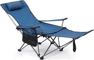 Outdoor Folding Chairs Camping Chairs Office Recliner,with Headrest Side Pocket Carry Bag Detachable Leg Rest,Heavy Duty Supports 280 Lbs,for Beach,Fishing,Picnics,Hiking(Color:Blue)