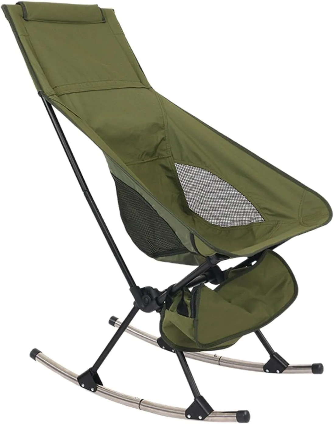 Outdoor Folding Rocking Chair with High Back and Breathable Mesh Ideal for Picnics and Leisure(Beige)