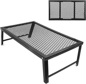 Outdoor Folding Table, Portable Camping Table with Aluminum Top Mesh Layer Outdoor Camping Folding BBQ Table Portable Light Metal Grill