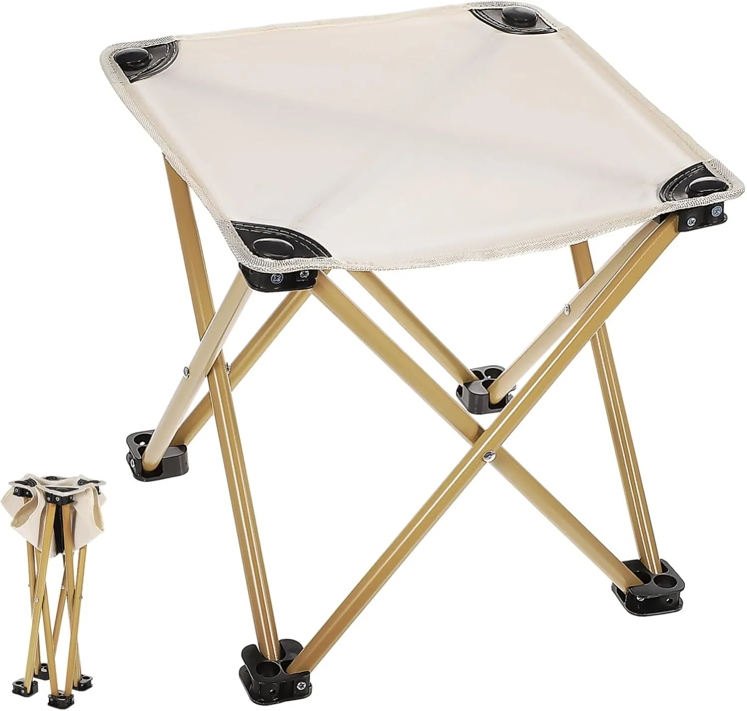 Outdoor Stool Compact Stool Hiking Stool Chair Folding Stool Camping Backpack Folding Step Stool Foldable Stools Travel Stool Portable Stool Camping Foot Rest Carbon Steel Beige