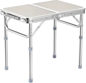 Outdoor Table Camping Table Folding Table Small Folding Table Portable Camping Table with Mesh Holders Lightweight Aluminum Adjustable Height Picnic Table Foldable Table (A 64 * 43cm)