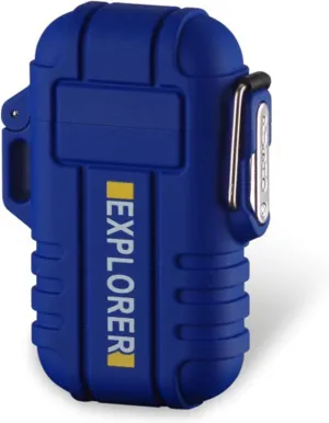 Outdoor Windproof Lighter, Waterproof Flameless Electric Lighter, Waterproof USB Dual Arc Rechargeable Lighter, for Camping, Hiking, Skiing, Outdoor Adventure (Fuel Not Included) (Color : Blue)