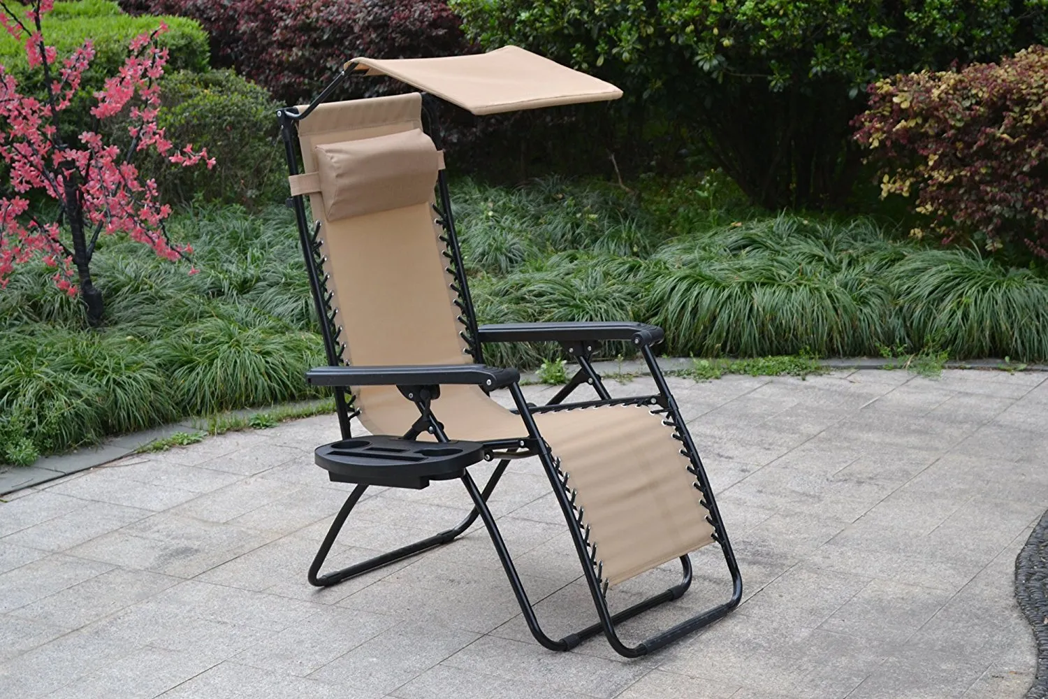 Outdoor Zero Gravity Chair Case Lounge Outdoor Patio Beach Yard Garden Canopy Sunshade Utility Tray Cup Holder Tan Beige Two Pack