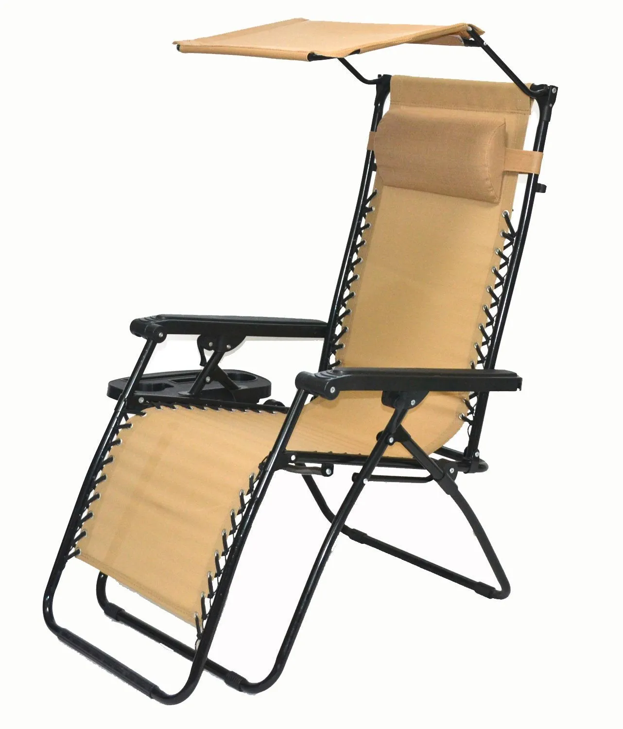 Outdoor Zero Gravity Chair Case Lounge Outdoor Patio Beach Yard Garden Canopy Sunshade Utility Tray Cup Holder Tan Beige Two Pack