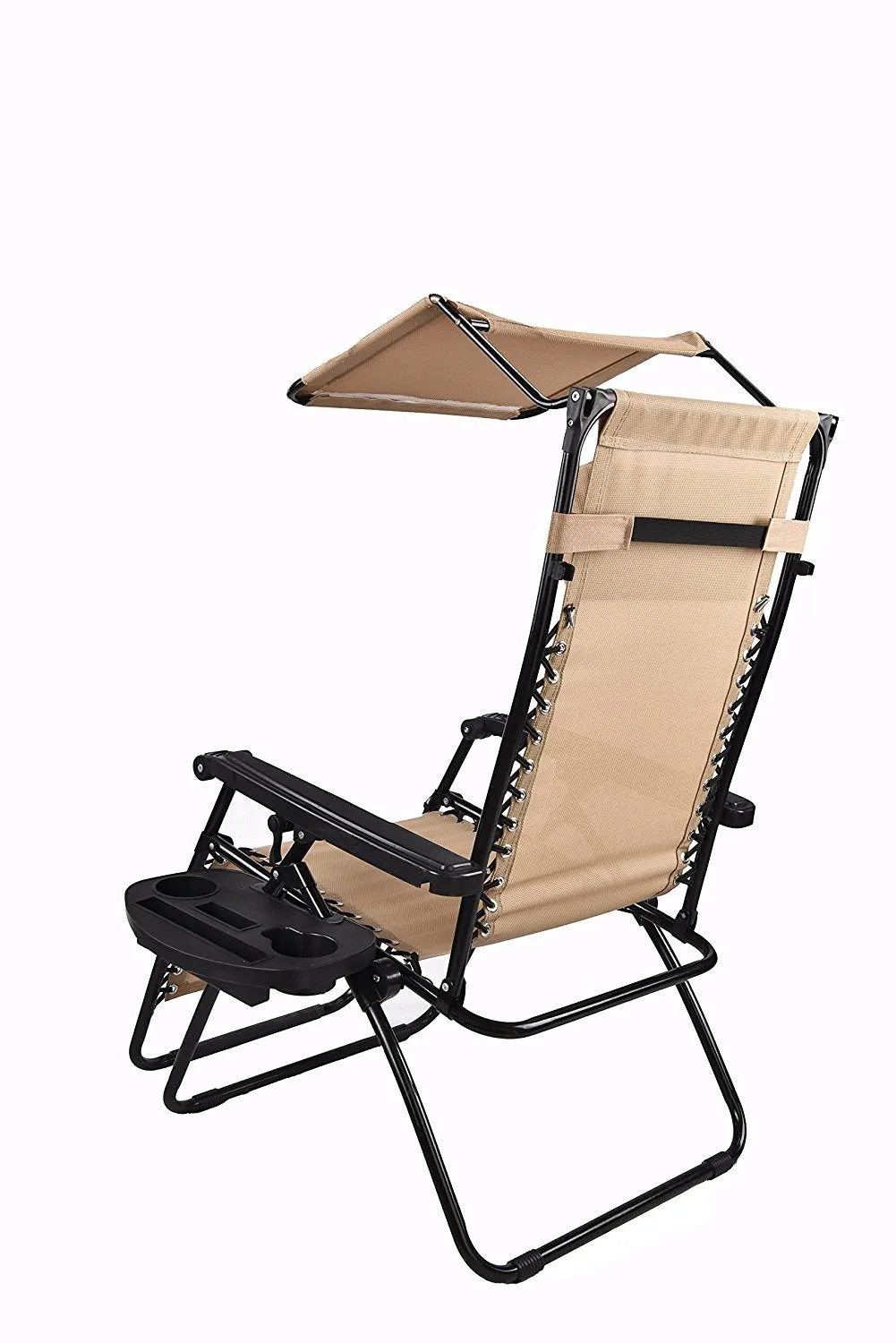 Outdoor Zero Gravity Chair Case Lounge Outdoor Patio Beach Yard Garden Canopy Sunshade Utility Tray Cup Holder Tan Beige Two Pack