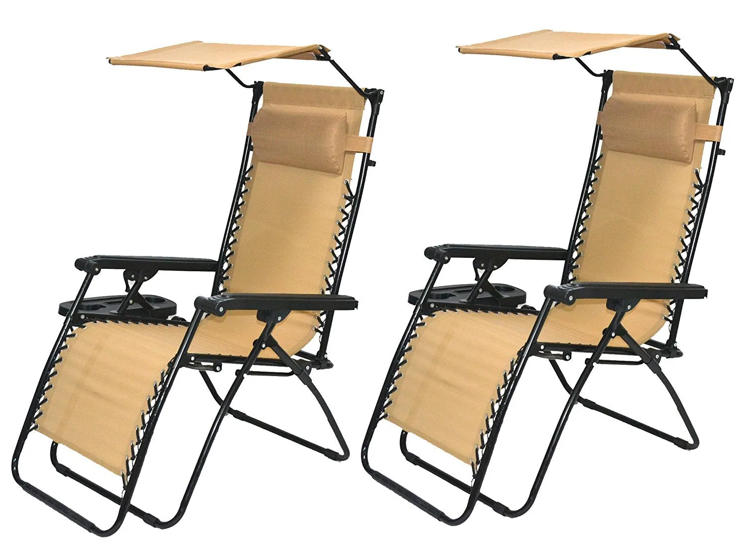 Outdoor Zero Gravity Chair Case Lounge Outdoor Patio Beach Yard Garden Canopy Sunshade Utility Tray Cup Holder Tan Beige Two Pack