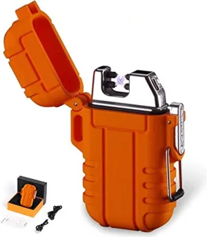 Outdoors Waterproof Lighter USB Electronic Rechargeable Pulse Plasma Lighter Double Arc Plasma Lighter Perfect for Outdoors Camping Hiking Travelling Gas Stove BBQ Camping Trip Fire Starter (Orange)
