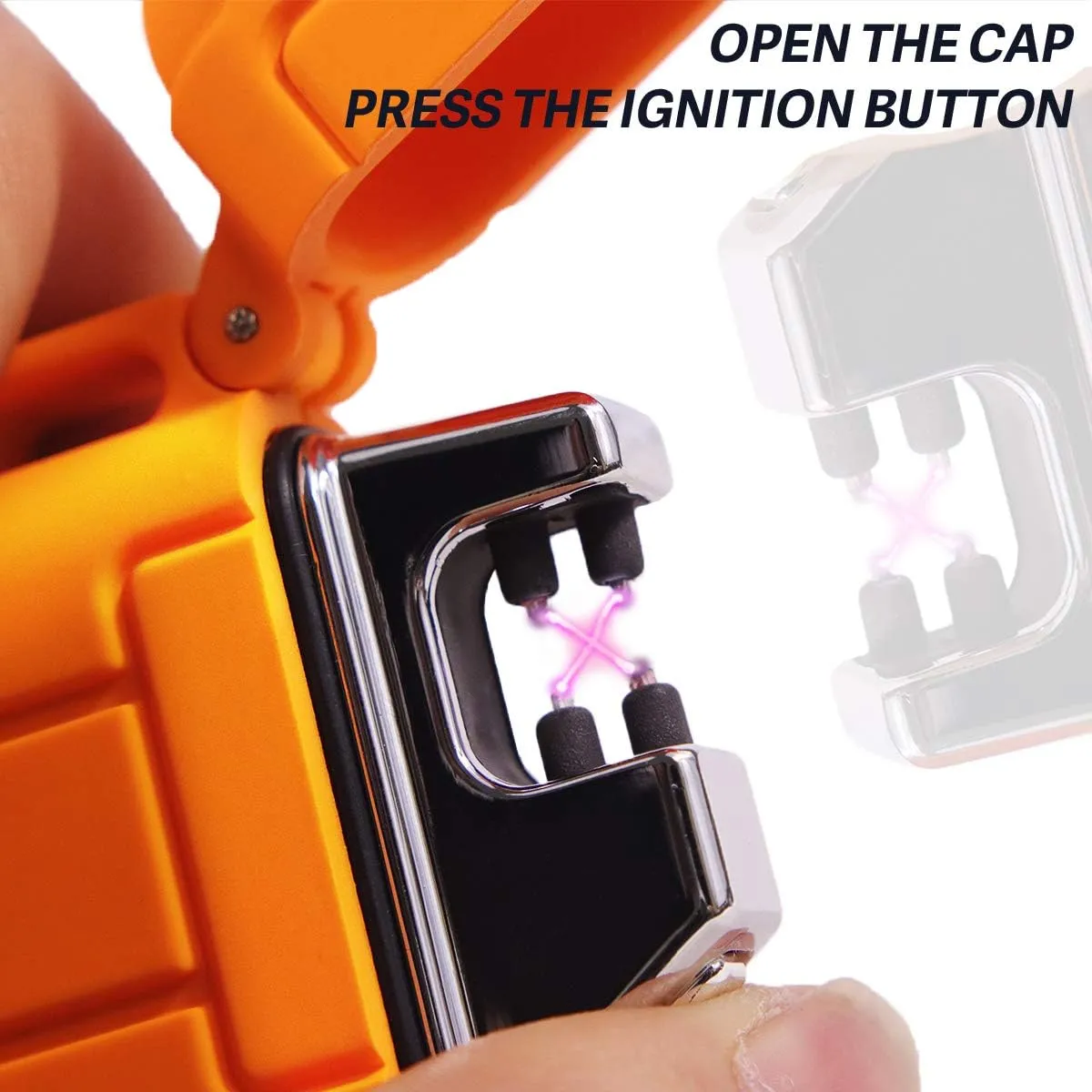 Outdoors Waterproof Lighter USB Electronic Rechargeable Pulse Plasma Lighter Double Arc Plasma Lighter Perfect for Outdoors Camping Hiking Travelling Gas Stove BBQ Camping Trip Fire Starter (Orange)