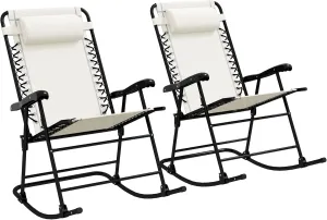 Outsunny 2 Piece Outdoor Rocking Chair Set, Patio Folding Lawn Rocker Set with Headrests for Yard, Patio, Deck, Backyard, Cream White