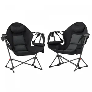 Outsunny Hammock Camping Chair Set Of 2 With Adjustable Back, Cup Holder