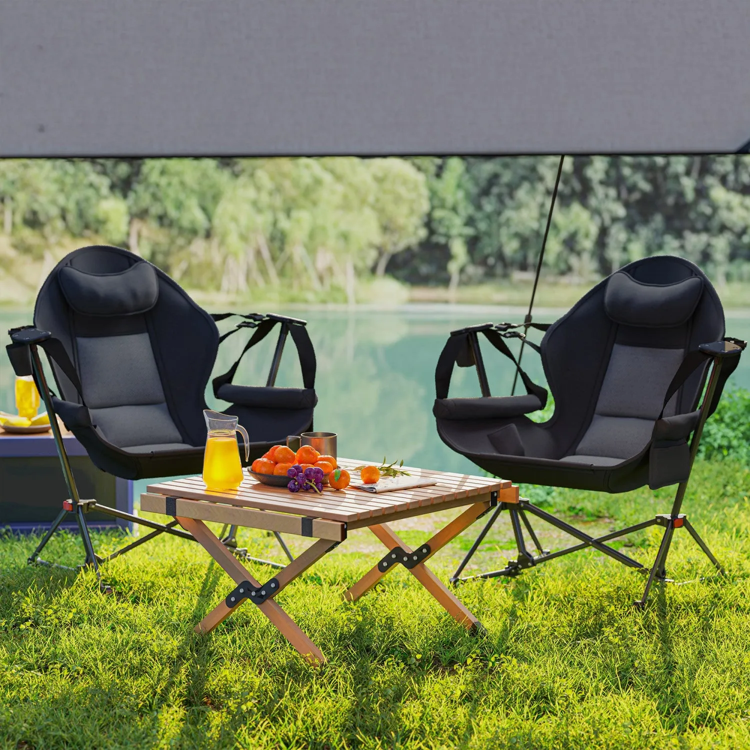 Outsunny Hammock Camping Chair Set Of 2 With Adjustable Back, Cup Holder