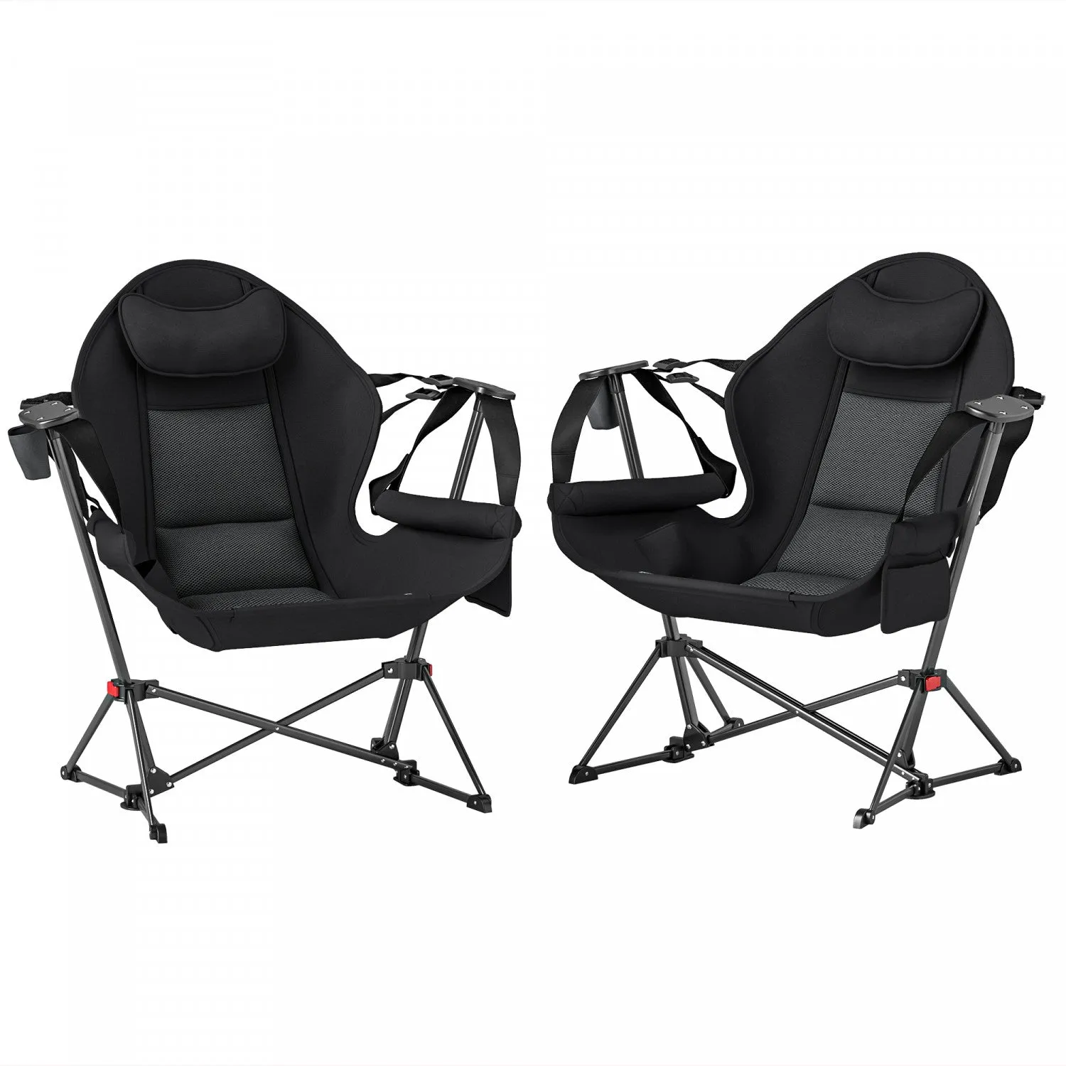 Outsunny Hammock Camping Chair Set Of 2 With Adjustable Back, Cup Holder