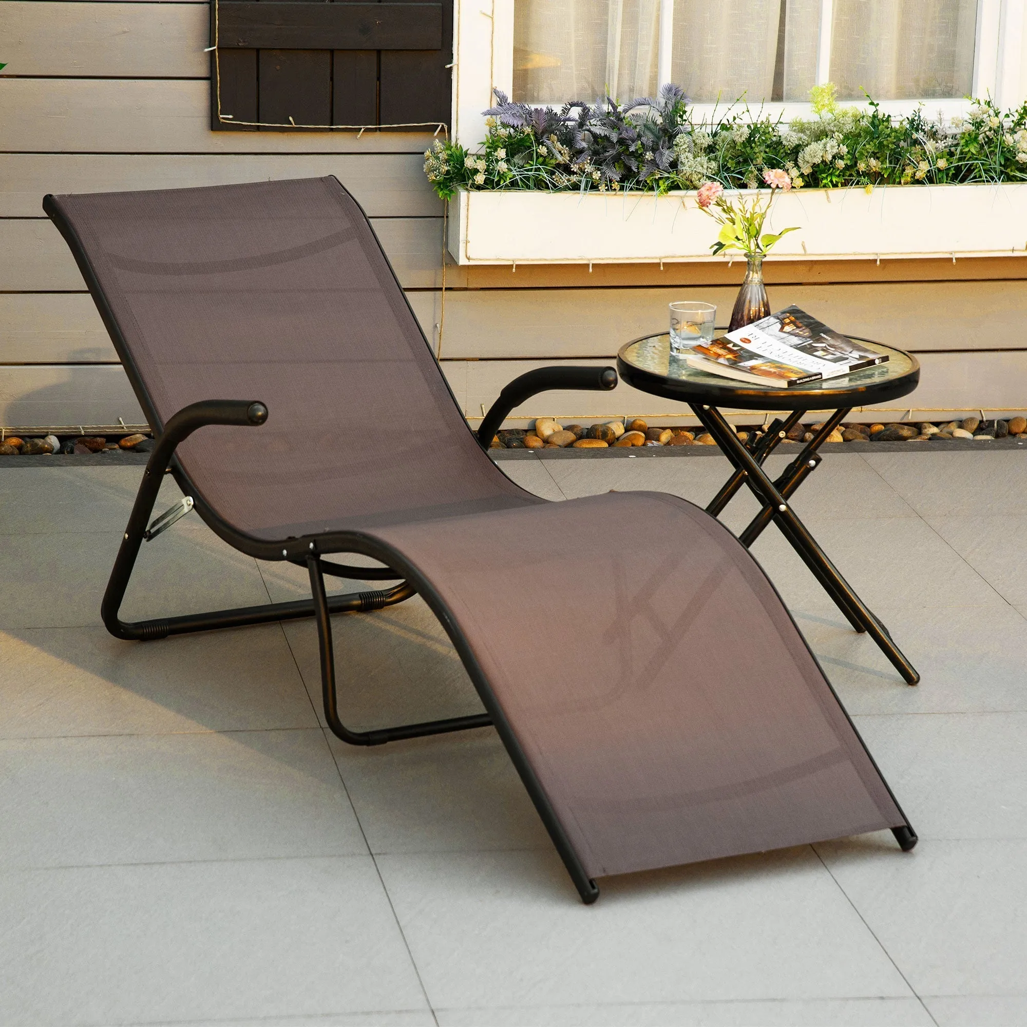 Outsunny Outdoor Folding Sun Lounger Chaise Lounge Chair Reclining Garden For Beach Poolside And Patio Dark Brown