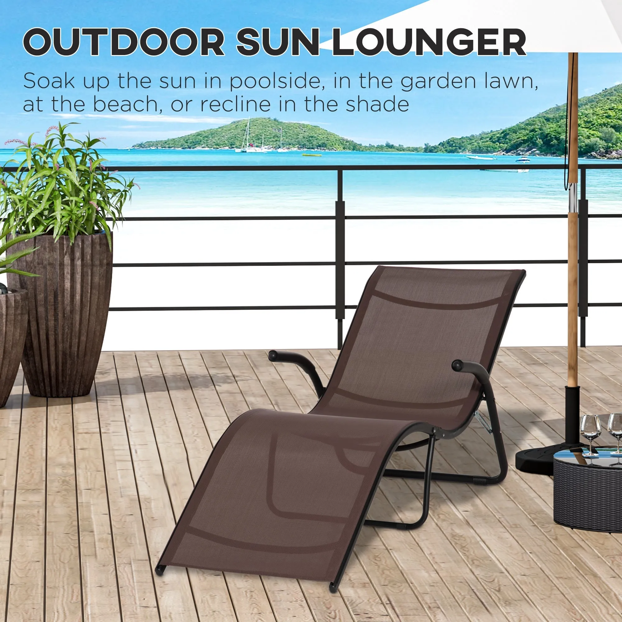 Outsunny Outdoor Folding Sun Lounger Chaise Lounge Chair Reclining Garden For Beach Poolside And Patio Dark Brown