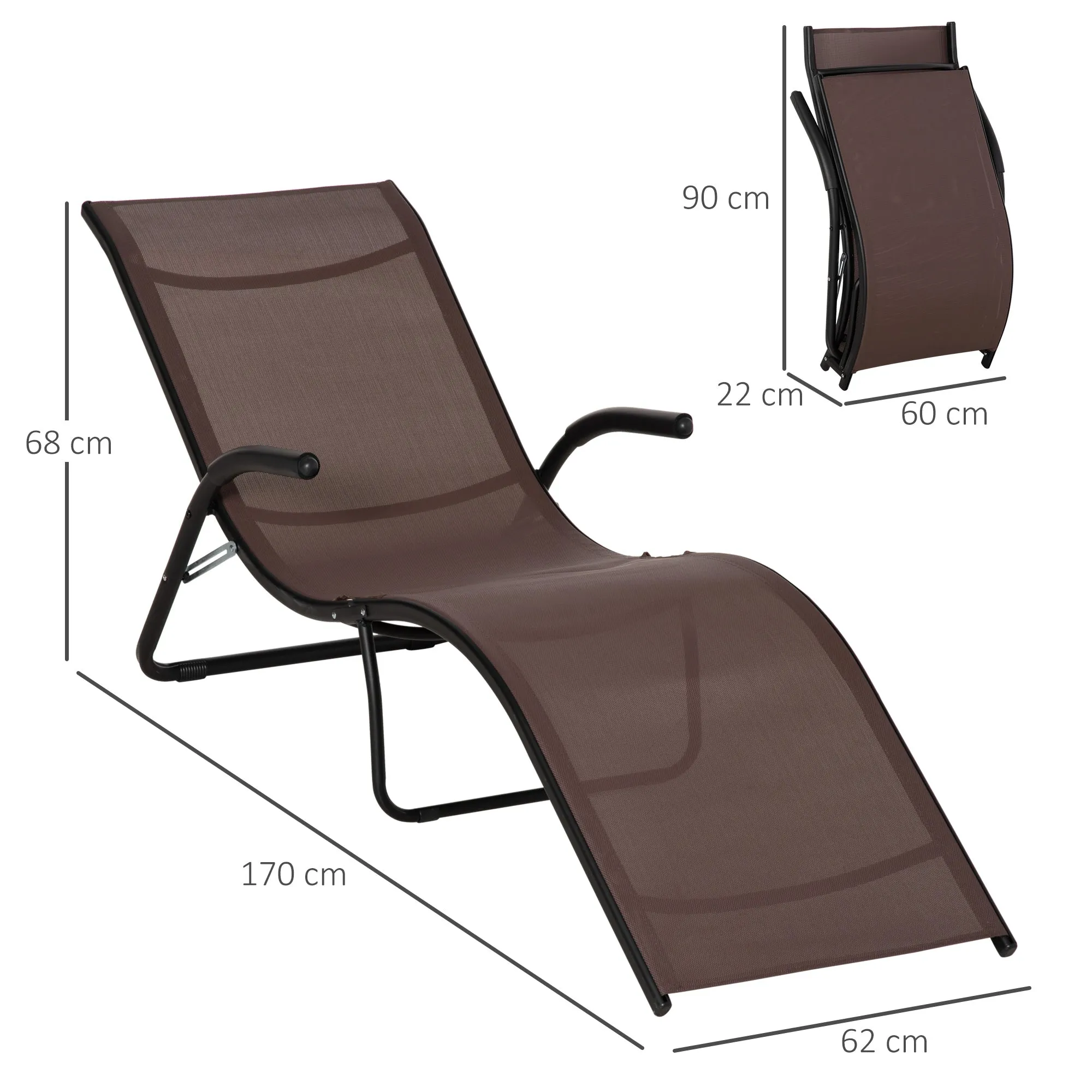 Outsunny Outdoor Folding Sun Lounger Chaise Lounge Chair Reclining Garden For Beach Poolside And Patio Dark Brown